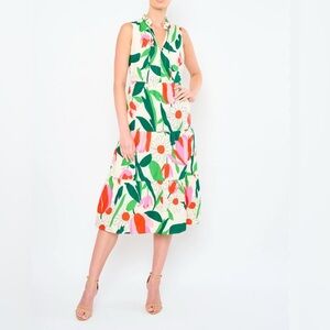 Flora Bea NYC Reeta Honolulu XS Floral Print Sleeveless Midi poplin Dress